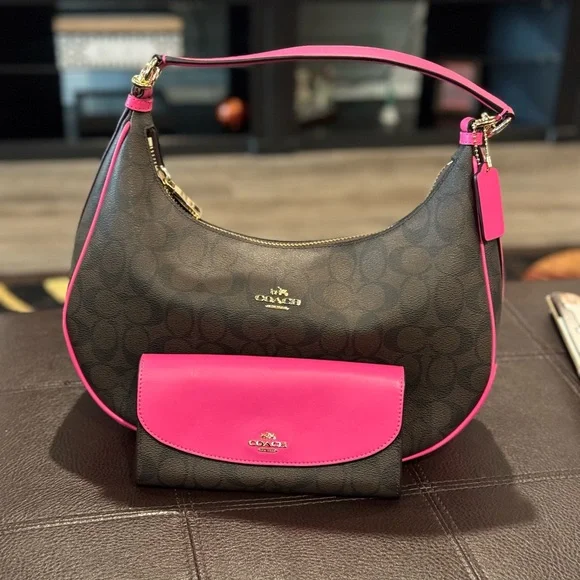 Coach Bags Coach Brown And Pink Hobo Bag Wallet Set Poshmark